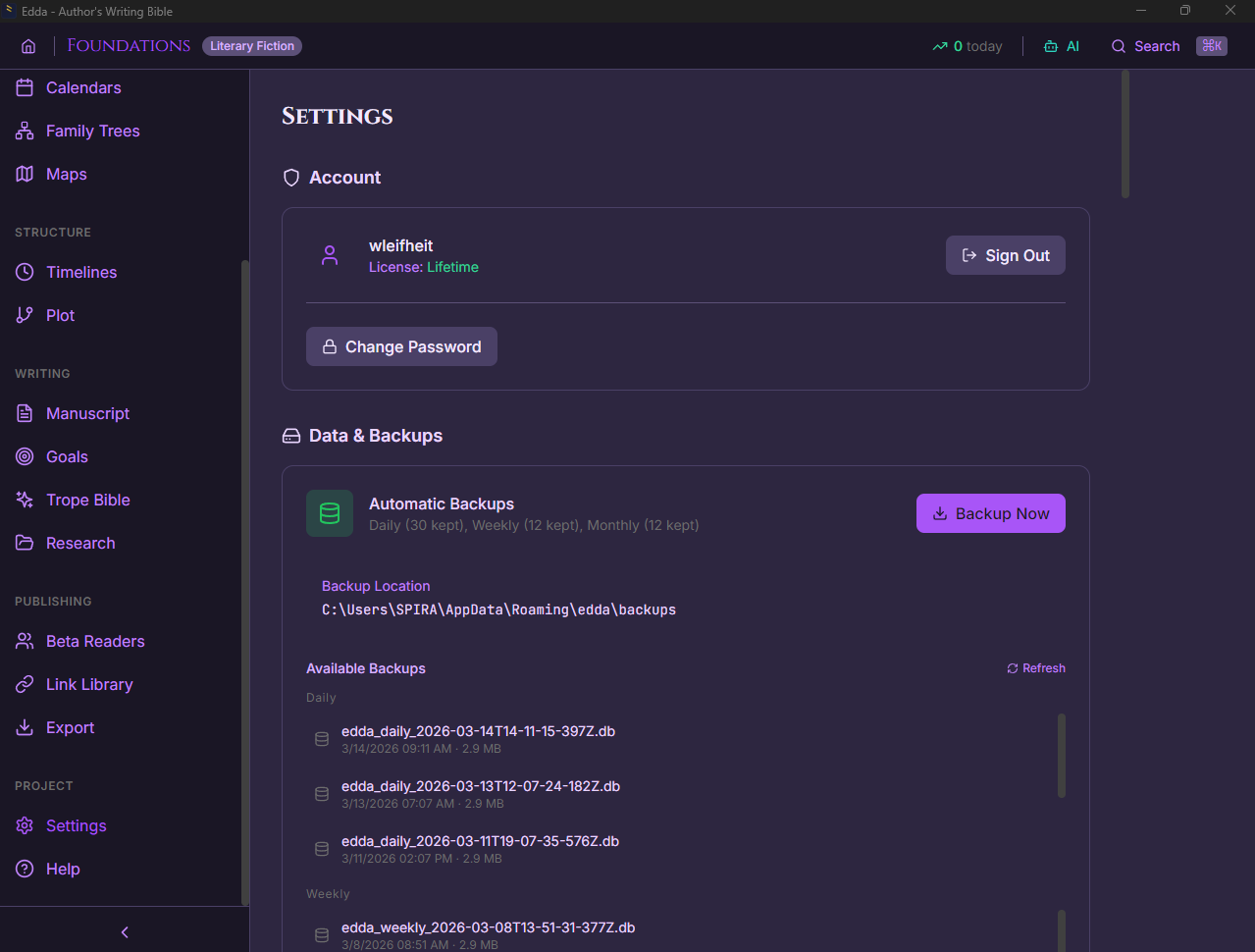 Edda's automatic backup system with daily, weekly, and monthly backups
