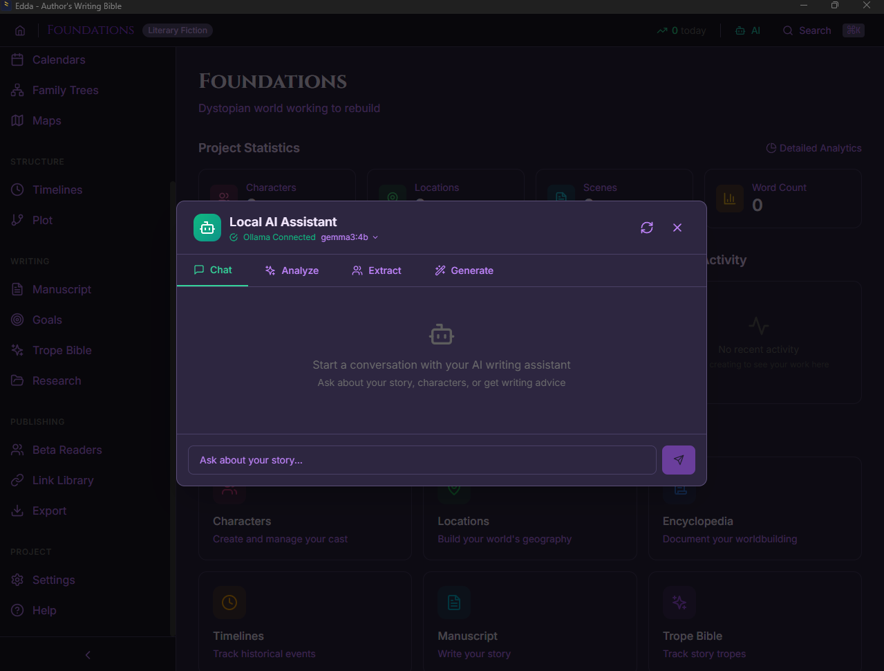 Edda's Local AI Assistant powered by Ollama with Chat, Analyze, Extract, and Generate modes
